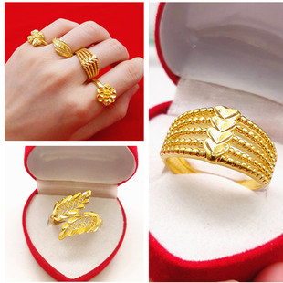 经典镀黄金戒指女款越南沙金花朵戒子女神节妇女节送妈妈礼物