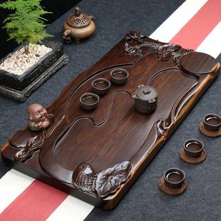 黑檀木茶盘整块实木精雕家用茶台大号原木加厚排水茶海功夫茶具