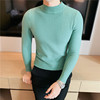 男士半高领毛衣休闲秋冬条纹，加厚修身高级感中领嫩绿色针织打底衫