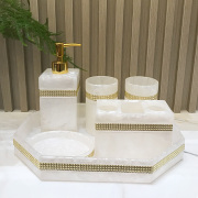 简约卫浴五件套欧式创意浴室洗漱套装洗浴用品树脂漱口杯子牙刷架