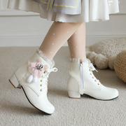 可爱少女短靴，秋冬甜美低跟马丁靴女靴子，粗跟学生公主女鞋