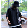 韩国潮牌宽松体恤 夏季男士荧光糖果色拼接假两件阔版休闲短袖T恤