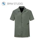bmwstudio宝马男装2023夏季设计感橄榄绿男士，短袖休闲衬衫