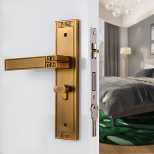 新中式门锁室内卧室房门锁中式复古锁锁具静音门锁木门家用通用型