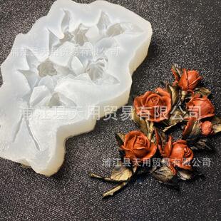 DIY软陶粘土水晶滴胶3D立体玫瑰花花朵植物饰品摆件装饰硅胶模具