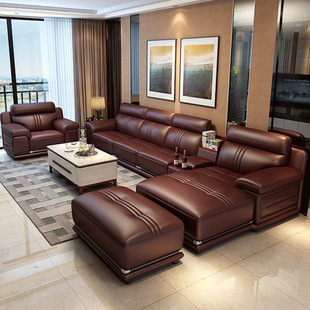 真皮沙发头层牛皮客厅，整装现代大户型，组合休闲中厚皮沙发
