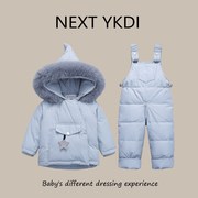 英国NEXT冬款婴儿羽绒服套装男女宝宝高端儿童背带裤子上衣两件套