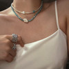 水晶珍珠双层叠戴项链女choker手工串珠锁骨链短款小众风松石颈链
