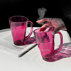 高颜值玫红色玻璃杯小众设计水杯，女家用高级感带把牛奶杯子咖啡杯