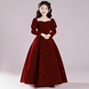 大码礼服公主裙高端轻奢钢琴演奏演出服花童生日主持人红色拜年服