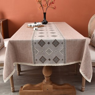新中式桌布布艺棉麻正方形古典中国风复古方桌茶几台布餐桌布布料