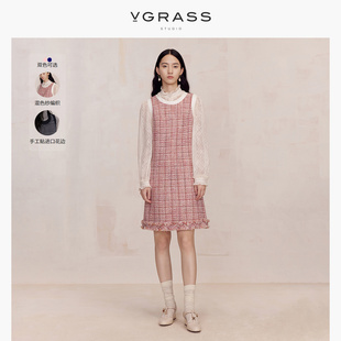 vgrass编制含羊毛无袖背心，连衣裙冬名媛气质，小香风裙装