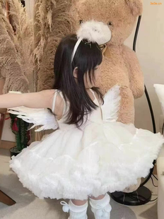 女童连衣裙夏季2025新款洋气洛丽塔公主裙蛋糕蓬蓬裙白色翅膀天使