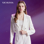 vjcolivia2024春夏闪光珠片西装，领外套纯色，短上衣通勤小香女装新