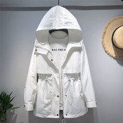 韩国2021韩版中长款风衣女，宽松连帽收腰显瘦白色小个工装外套
