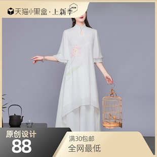 中国风唐装套装茶服文艺复古雪纺连衣裙，女传承千年的华美之韵