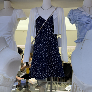 十三行夏装韩版宽松两件套套装，短款防晒开衫+印花吊带连衣裙