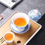 盖碗茶杯青花瓷大号茶碗，陶瓷茶具陶瓷三才碗白瓷，敬茶杯单个手抓壶