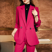玫红色西装外套女士职业套装春季设计感小众侧开叉休闲小西服