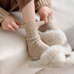 袜子女秋冬韩国点纱粗线针织羊毛袜加厚保暖堆堆袜螺纹中筒袜
