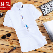 韩佩夏季白色短袖衬衫，男士韩版修身青少年衬衣潮流，男装情侣外套寸
