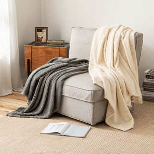 菠萝格纯色ins北欧空调，毯披肩盖毯床尾巾床搭装饰毯针织沙发毯子