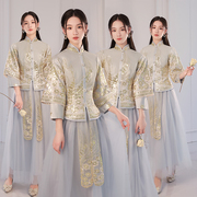 伴娘服2023中式灰色，姐妹团中国风，高级小众平时可穿秀禾礼服秋冬