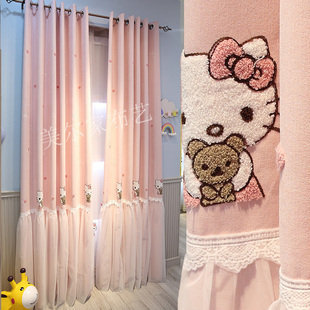 韩式公主风粉色卡通儿童房窗帘女孩卧室少女童公主房飘窗遮光定制
