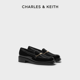 charles&keith春夏女鞋ck1-70900493复古拼色漆皮乐福鞋厚底单鞋