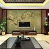 新中式金色梅花花鸟客厅中国风墙纸壁画电视背景墙壁纸影视墙墙布