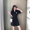 黑色连衣裙女夏季2023韩版气质显瘦刺绣A字短T裙polo领小黑裙
