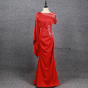 红色晚礼服手工钉珠显瘦优雅气质鱼尾连衣裙主持婚礼年会演出服