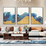 纯手绘油画现代简约客厅三联画轻奢大气装饰画立体金线条挂画抽象