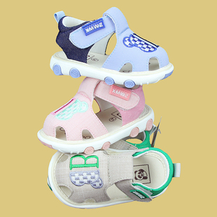 男宝宝夏季包头帆布凉鞋，叫叫鞋1至2岁女婴幼儿软底防滑学步哨子鞋