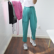 韩国宽松工装哈伦裤运动裤，九分裤休闲萝卜裤卫裤，春夏女款玫红绿色