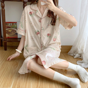 孕妇睡裙可哺乳睡衣产妇纯棉短袖开衫月子服O夏季薄款产后家居服