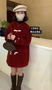 韩版高品质连帽牛角扣双面羊绒大衣女2024中长款羊毛大衣春季