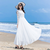 白色蕾丝连衣裙女仙2024雪纺，飘逸长袖气质收腰长裙大摆沙滩裙
