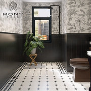 罗尼复古小花砖浴室，长条木纹砖黑色，地砖卫生间瓷砖厨房墙砖洗手间