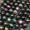 6A级天然巴西黑曜石散珠 圆珠 全绿紫眼 黑曜石半成品