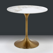 北欧岩板圆桌筒约现代家用亮光面，餐桌不锈钢钛金色脚轻奢洽谈桌子