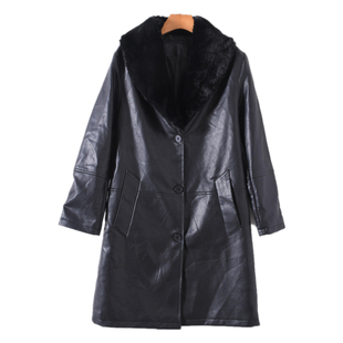 13a0-2气质纯黑色，中长款pu皮衣风衣，秋冬女装