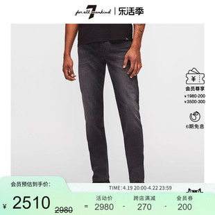 7 For All Mankind男中腰春季修身窄脚舒适弹力黑色锥形牛仔长裤
