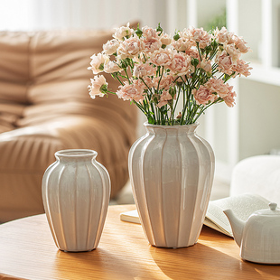 花瓶摆件客厅插花陶瓷复古白色高级感陶罐鲜花玫瑰餐桌美式干花大
