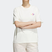 阿迪达斯三叶草短袖女款2024夏季透气白色t恤衫休闲运动半袖