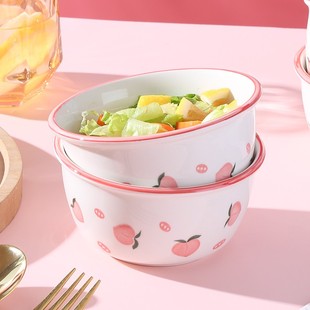 水蜜桃草莓陶瓷米饭碗家用可爱ins风，餐具情侣儿童碗勺套装盛粥碗