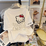 hallokitty上衣女士夏装哈喽kt猫，t恤卡通，休闲白色短袖凯蒂猫衣服