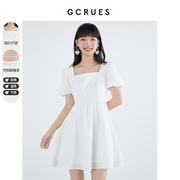 gcrues白色泡泡袖连衣裙女装2024夏季气质小个子雪纺娃娃裙子