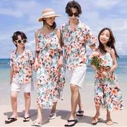 夏威夷亲子装父子菠萝衬衫，港风潮牌复古衬衣，海边度假母女沙滩裙子