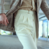 NHO2男士定制春夏季抗皱双褶纯白色羊毛高腰西裤那不勒斯直筒长裤